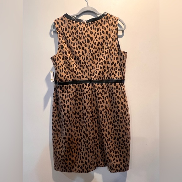 14P NEW Kasper Women's Animal-Jacquard Faux-Leather-Trim Sheath Dress - Picture 2 of 7